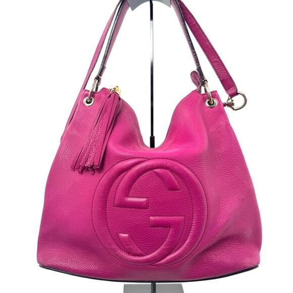 GUCCI Fuchsia Leather Soho w/tassel.Long strap and short strap/ 3 way bag. - Picture 1 of 14